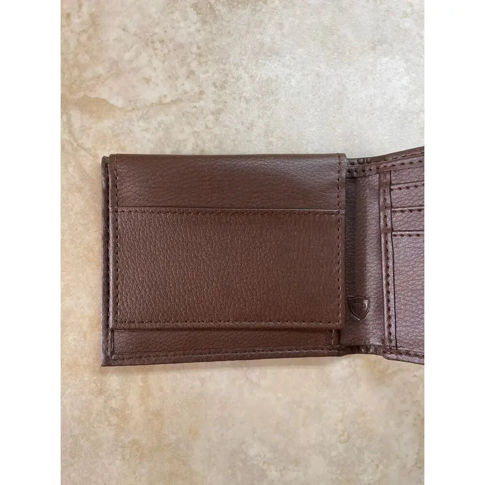 Columbia Wallet RFID Blocking Bifold Brown Coated Leather Credit Card Holder